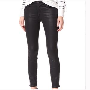 7 FOR ALL MANKIND BLACK COATED SKINNY JEANS SZ 26